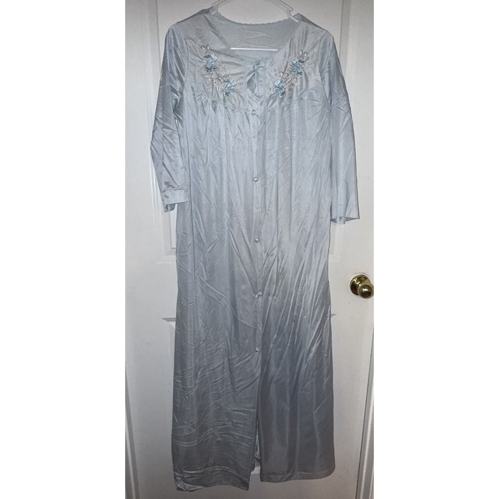 Vintage Lorraine Nightgown Housecoat Blue‎ w/ Lace 3/4 Sleeve Size Medium